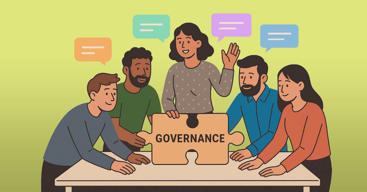 A team working together on the governance puzzle