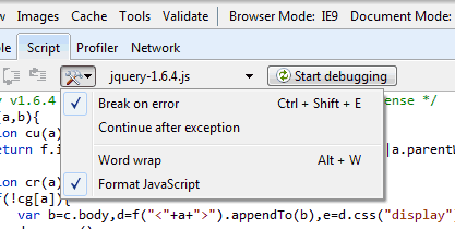 Formatting the JavaScript in IE9.